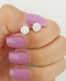Natural Round Brilliant Cut Diamond Stud Earrings 1.52 ct 14k W Gold Retail $8K