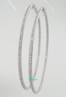 Inside Out Hoop Diamond Earrings 2 ct 14k White Gold 2.45" 14.7 Grams Rtl $6K