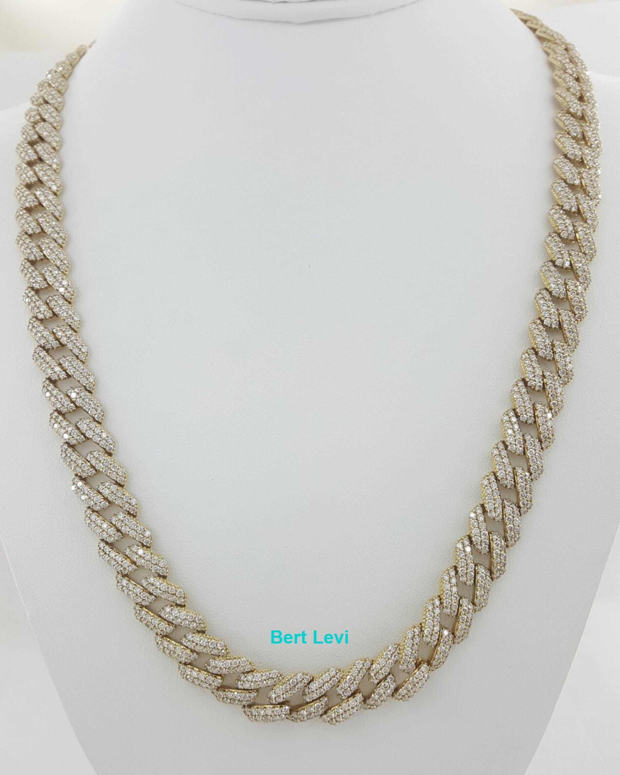 Cuban Diamond Chain Necklace 75.6 Grams 25.7 ct 14K Yellow Gold 11.5 mm 22" Long