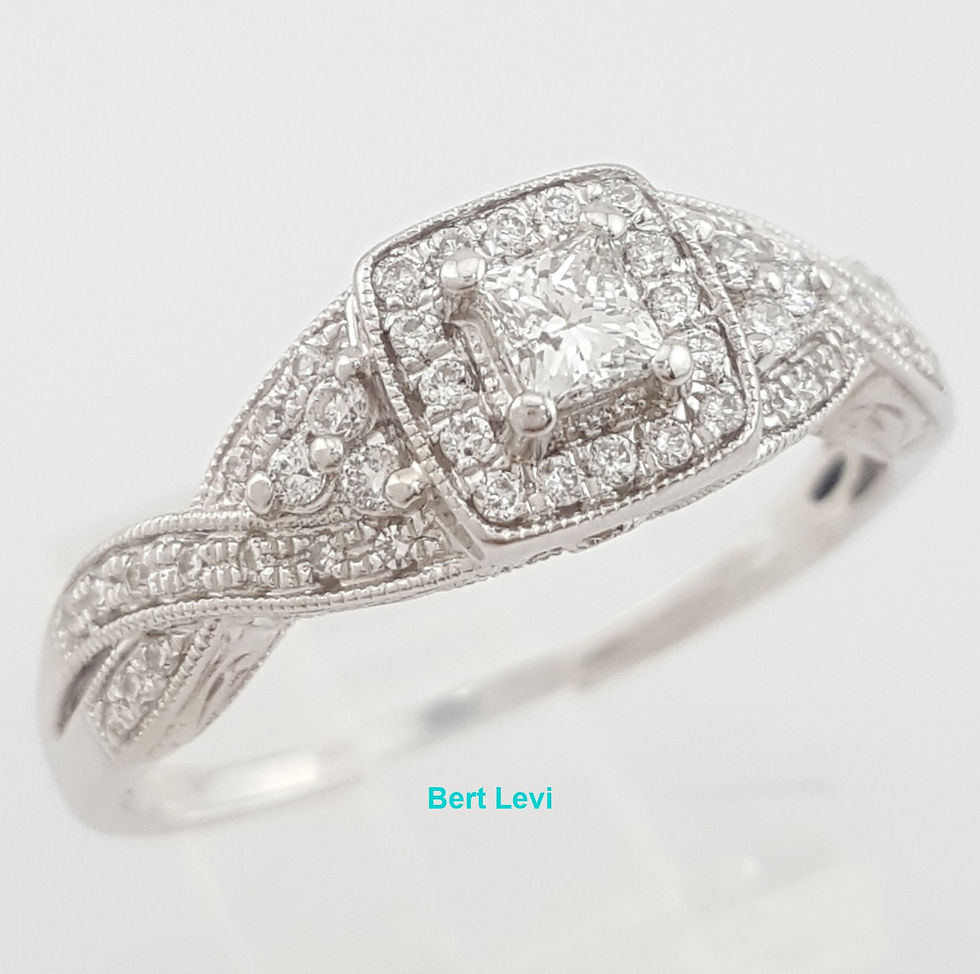 Thumbnail: Princess Diamond Halo Crossover Engagement Ring 0.5 ct 14k White Gold