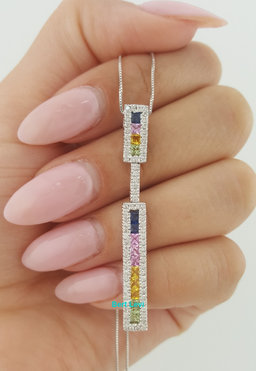Le Vian LeVian Multicolored Rainbow Sapphires Diamond Necklace 1.83 ct 14K Gold
