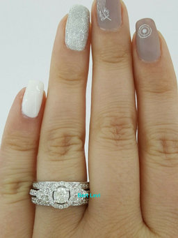 1.62 ct 14K White Gold Round Diamond Wedding Halo Engagement Wedding Ring Set
