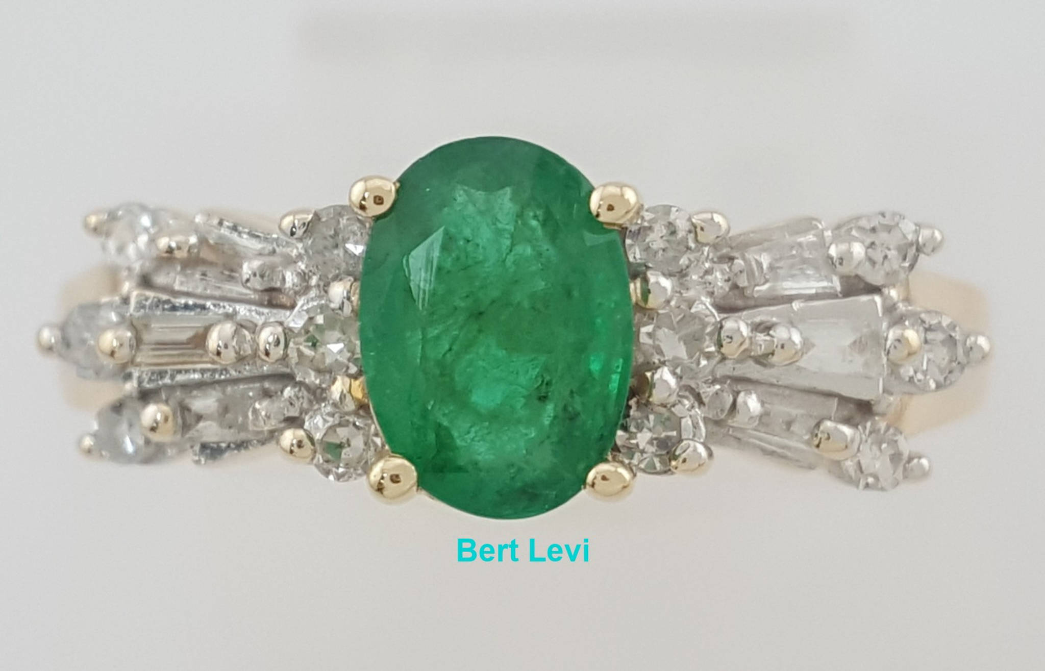 Oval Green Emerald & Diamond 10k Yellow Gold Ring 1ct