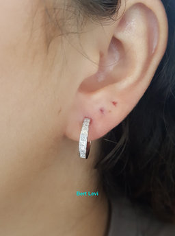 Princess Cut Diamond Hugger Hoop Earrings 15.3 mm 0.84 ct 14K White Gold