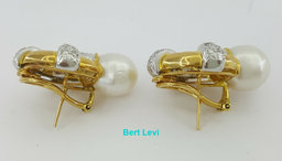 Vintage 18k Yellow Gold South Sea Pearl & 1.2 ct Diamond Earclips Earrings 31.1g