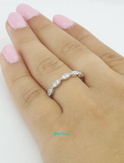 14K White Gold Half Circle Round Diamond Marquise Style Wedding Band 0.35 ct