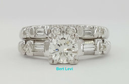 Round & Baguette Cut Diamond Engagement Ring Set 0.75 ct 14K Gold & Platinum