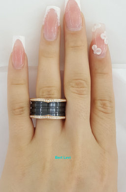 Bvlgari Bulgari B.Zero1 Diamond Black Ceramic 18k Rose Gold Four-Band Ring $6.9K