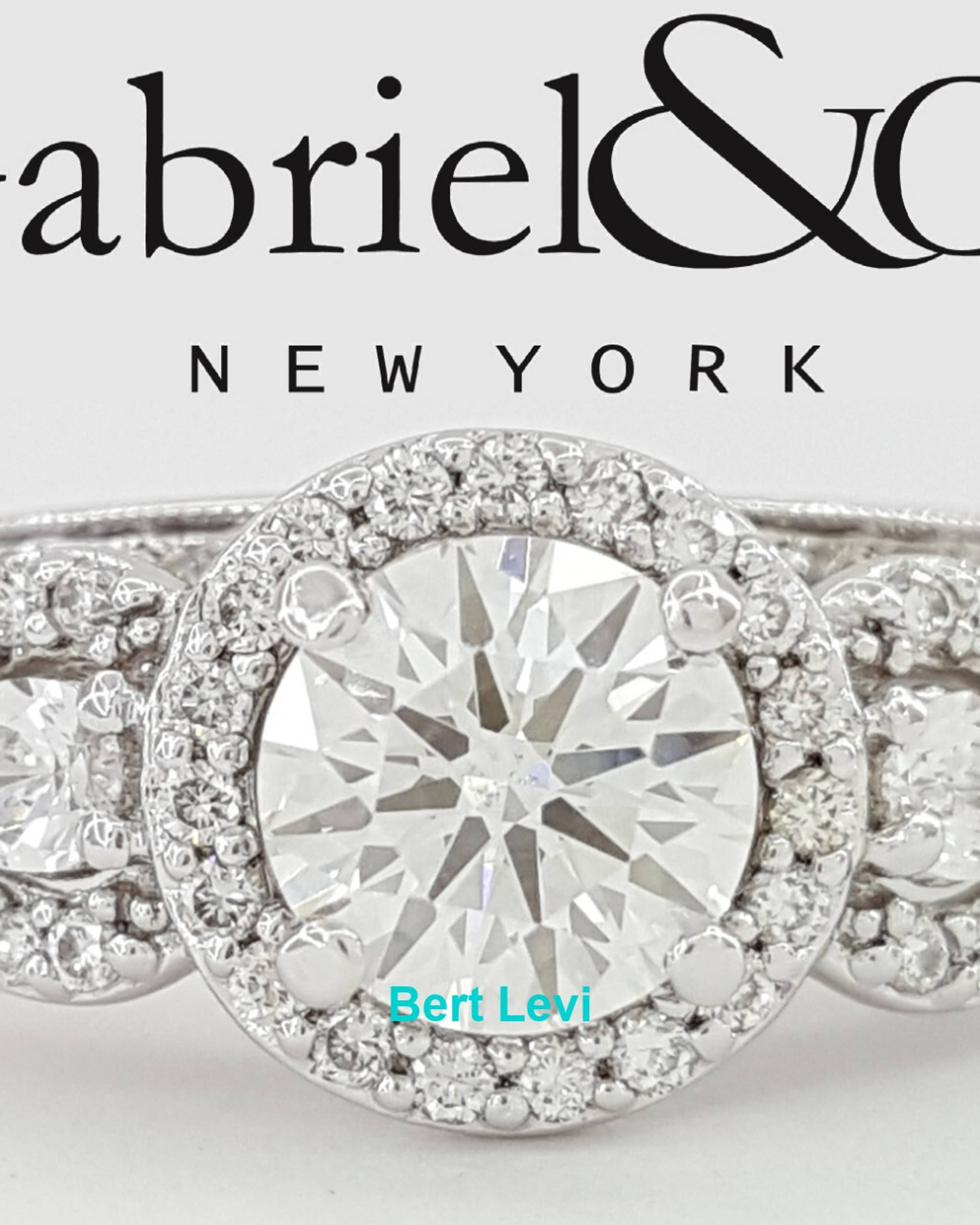 Gabriel & Co Round Diamond Halo 1.28 ct 14K W Gold Engagement Ring Set Rtl $6K