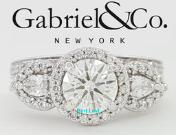 Gabriel & Co Round Diamond Halo 1.28 ct 14K W Gold Engagement Ring Set Rtl $6K