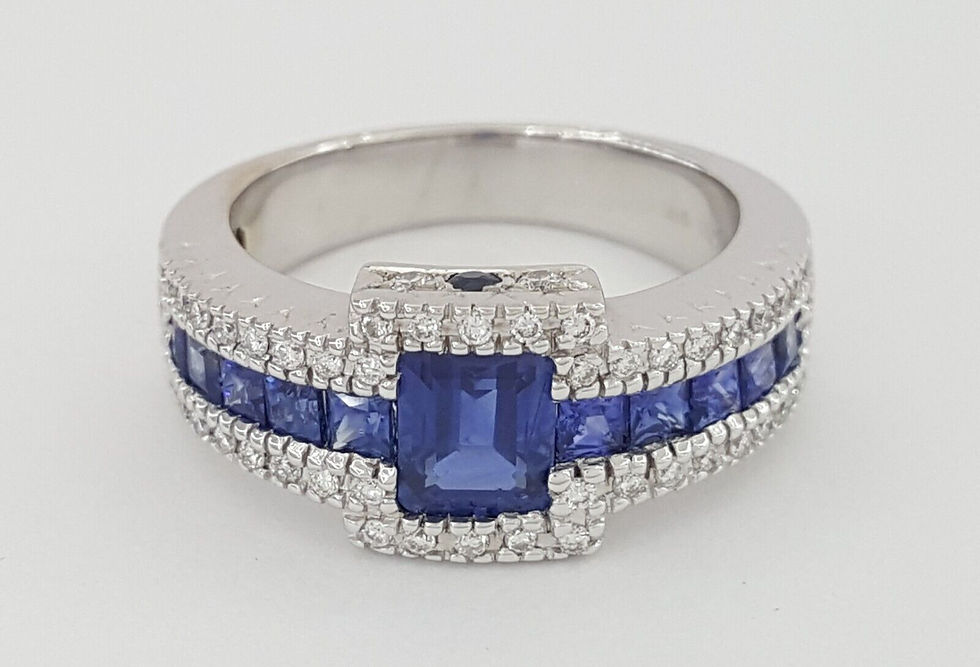 Thumbnail: Emerald Cut Blue Sapphire & Diamond Ring in 18K White Gold 2.45 ct Rtl $6,500