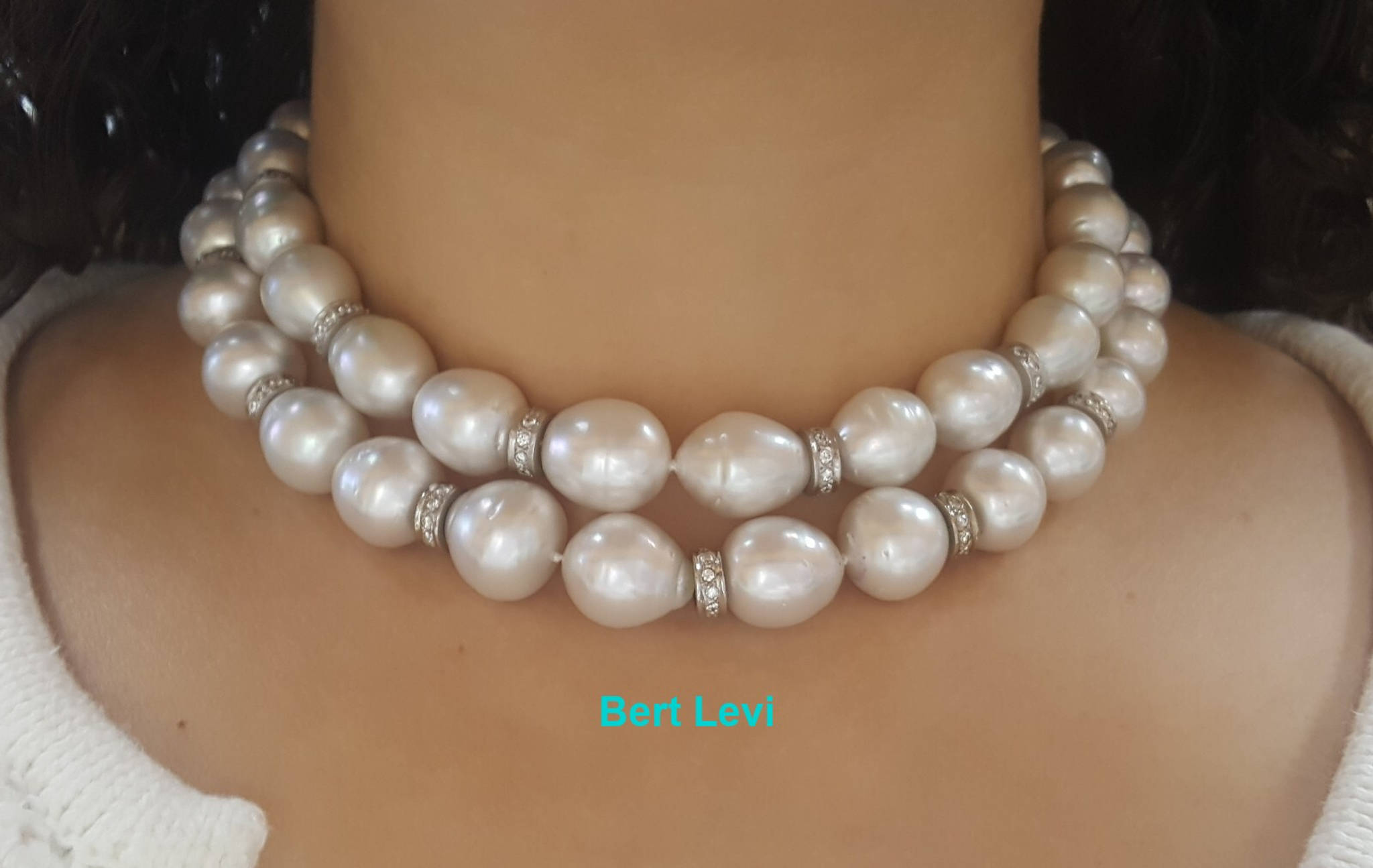 South Sea Pearl Diamond Necklace 2.75 ct 31.5" or 16.5" & 15" 18K White Gold