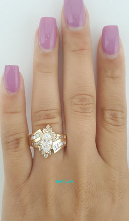 Vintage Marquise Diamond Halo Engagement Ring 1.71 ct 14k Yellow Gold