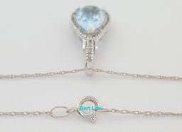 Aquamarine & Diamond Halo Pendant Necklace 10K White Gold