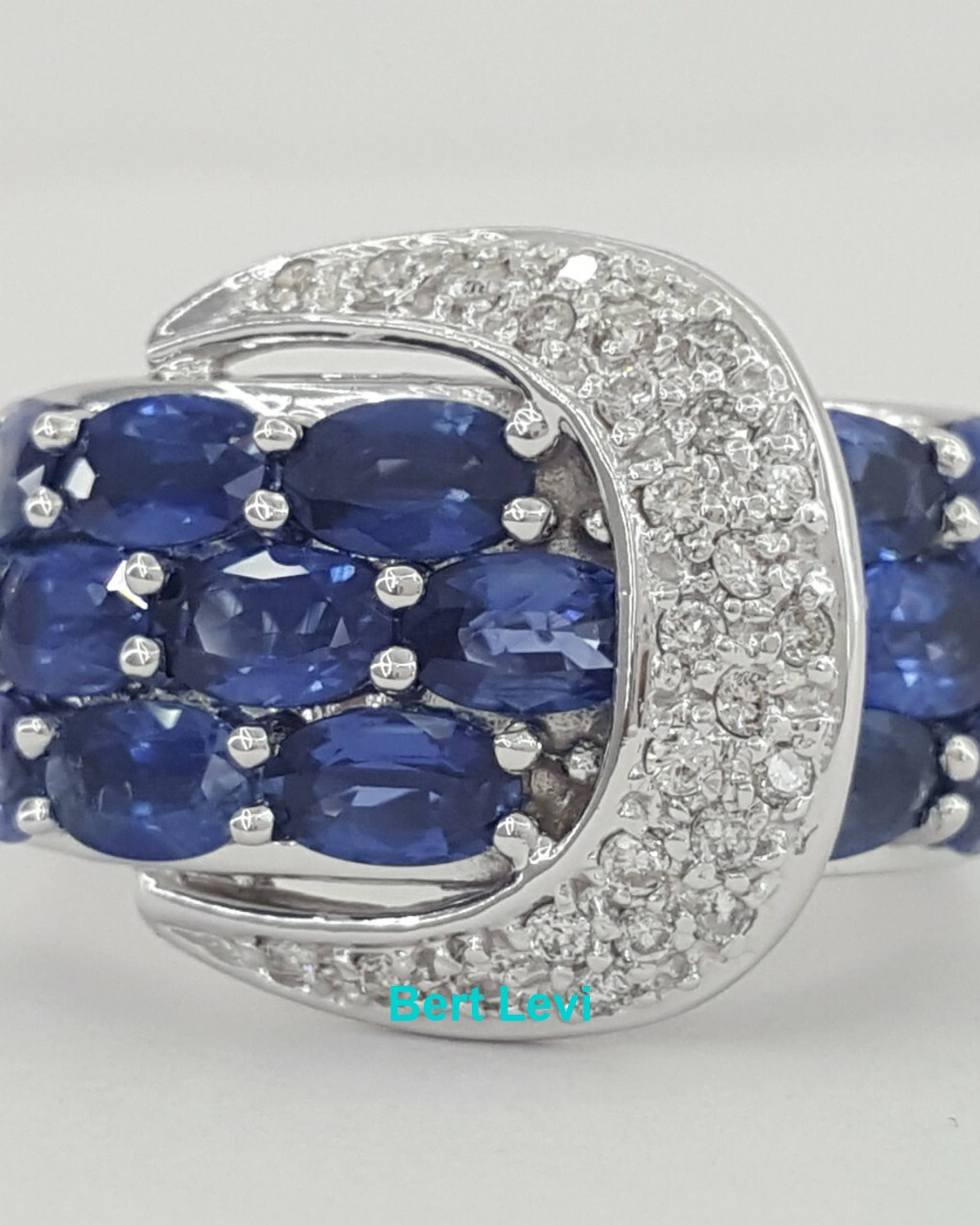 Sonia B. Bitton Sapphire Diamond Buckle Statement Ring 6 ctw14K White Gold