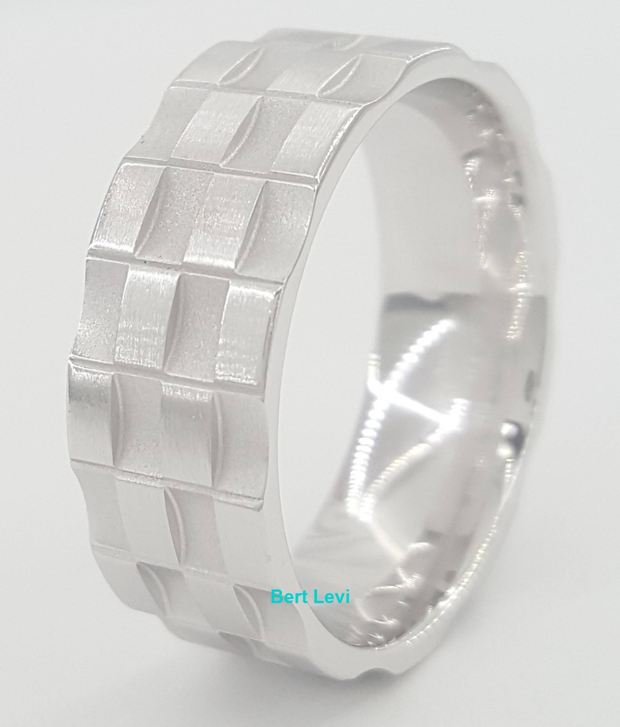 Benchmark Wedding Band 14k White Gold 8 mm 10.5 grams Size 10 Checkered Pattern