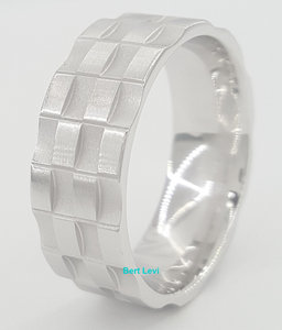 Benchmark Wedding Band 14k White Gold 8 mm 10.5 grams Size 10 Checkered Pattern