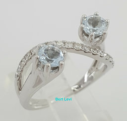 1.25 ct 14K White Gold Round Diamond & Aquamarine Two-Stone Bypass Ring