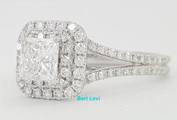 Princess Diamond Double Halo Split Shank Engagement Ring 1.33 ct 14k W Gold $7k