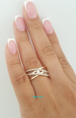 Round Diamond Crossover Wedding Band Ring 0.2 ct 14K Yellow Gold