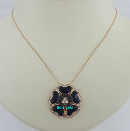 Carlo Viani 14K Rose Gold Onyx, Smoky Quartz & Topaz Flower Necklace 18"
