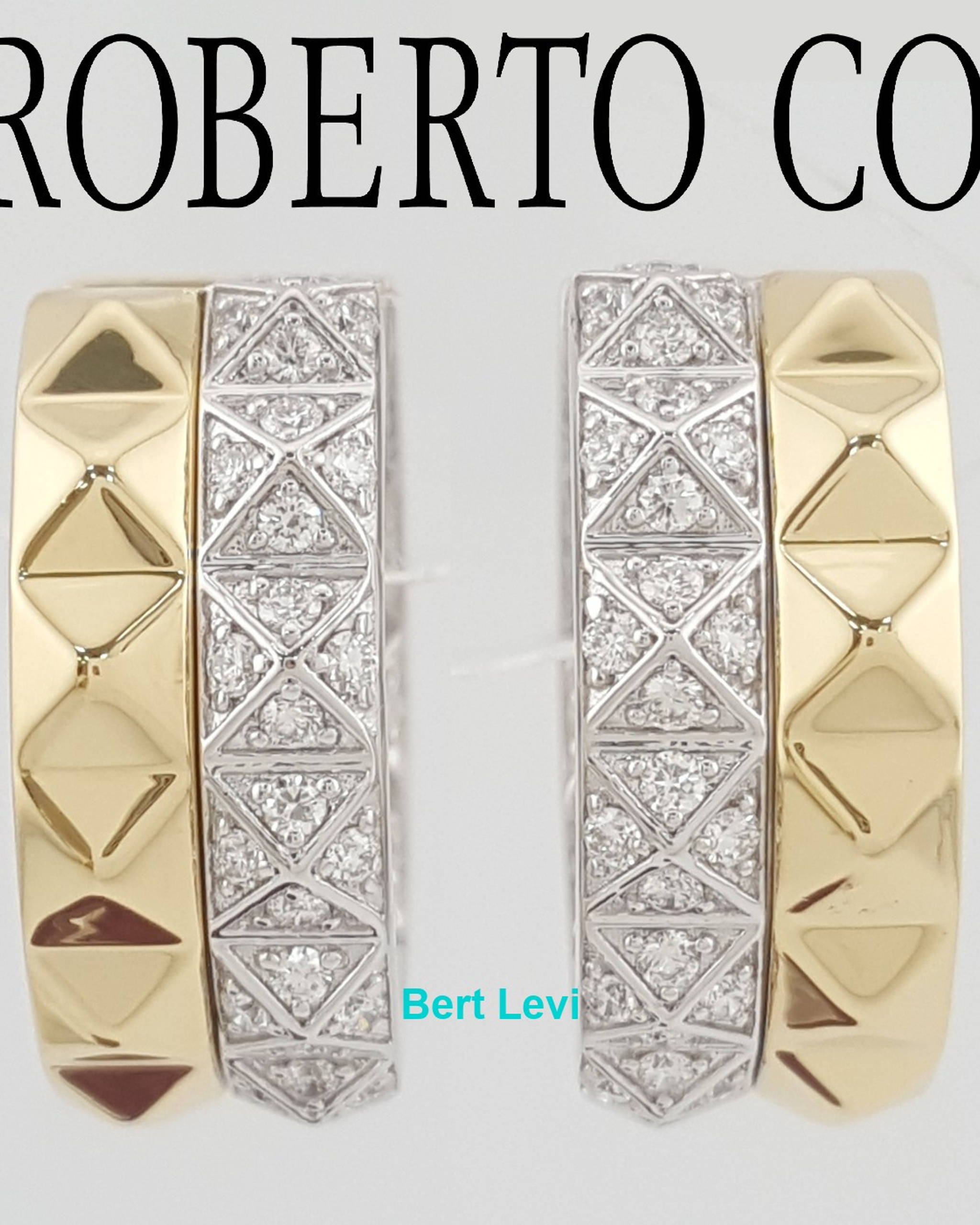 Roberto Coin Diamond Inside Out Hoop Earrings 0.65 18K 2-Tone Gold 13.2 Grams