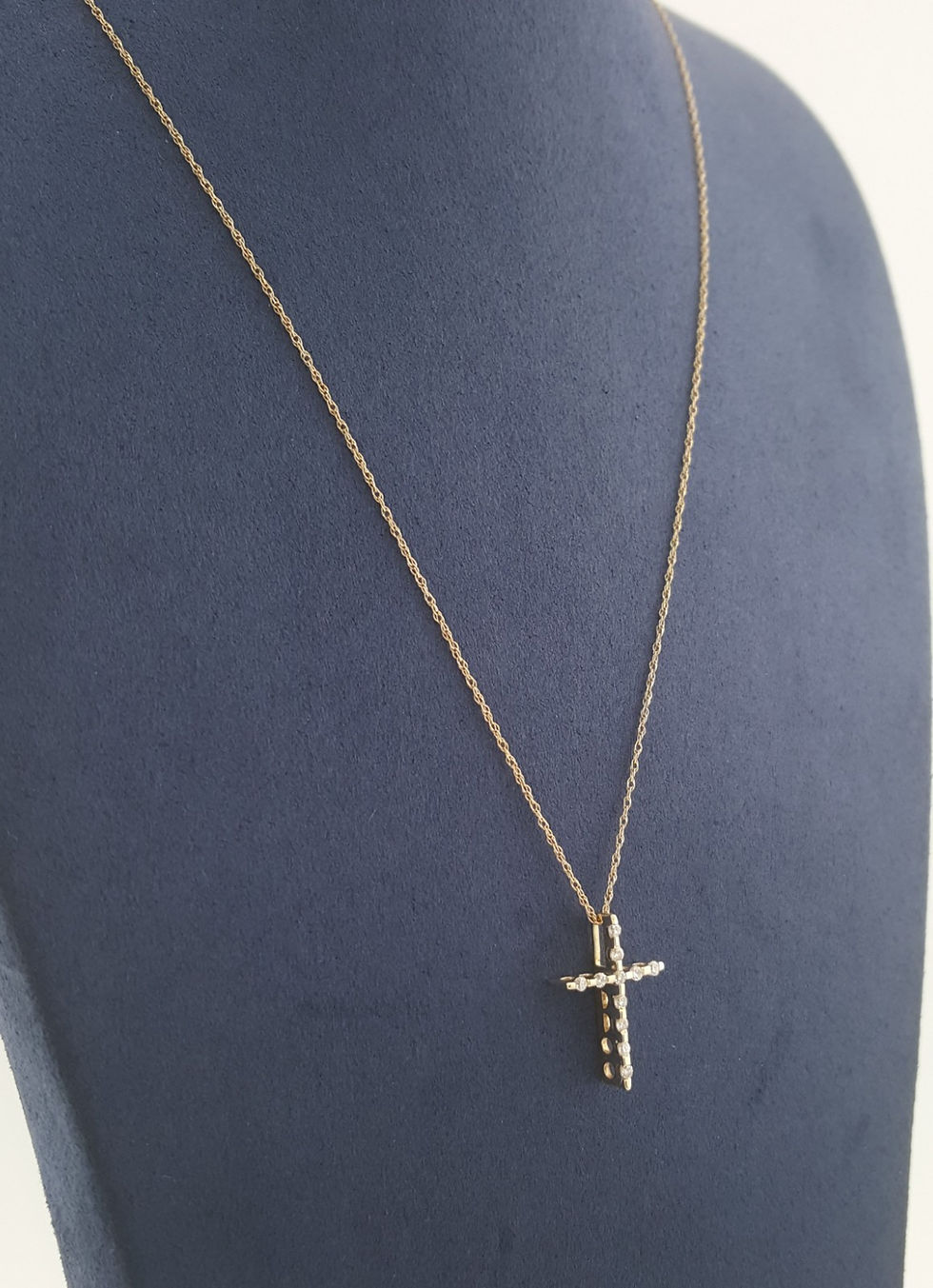 Thumbnail: Diamond Cross Necklace 0.13 ct 1.5 grams 14k Yellow Gold 19"