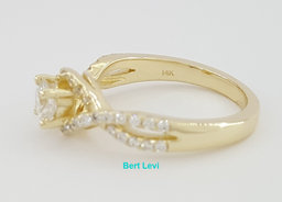 Round Cut Diamond Halo Crossover 14k Yellow Gold Engagement Ring 0.83 ct