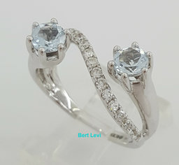 1.25 ct 14K White Gold Round Diamond & Aquamarine Two-Stone Bypass Ring