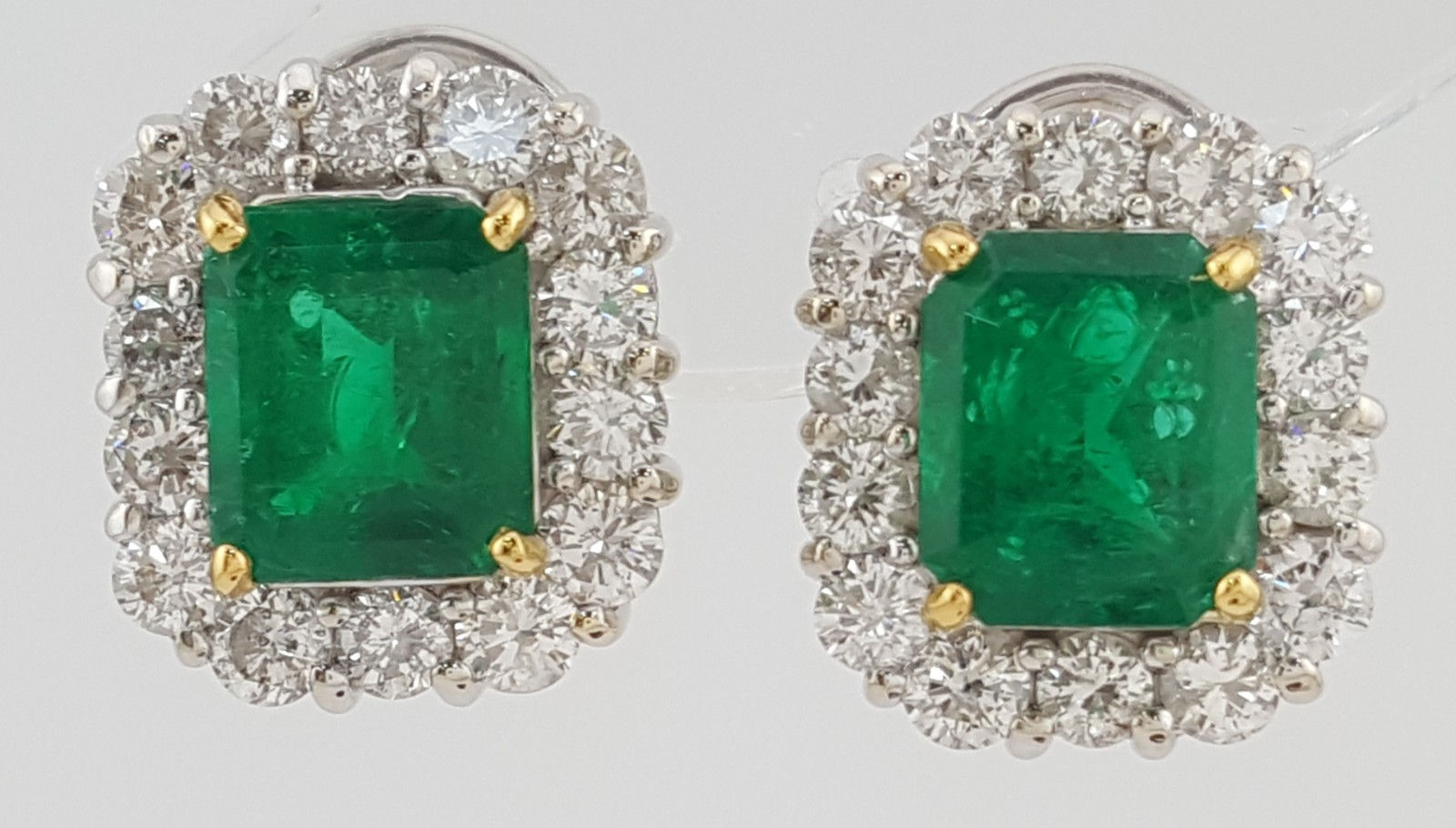 Colombian Green Emerald & Diamond Halo Earrings 8.27 ct 18K White Gold Rtl $35K