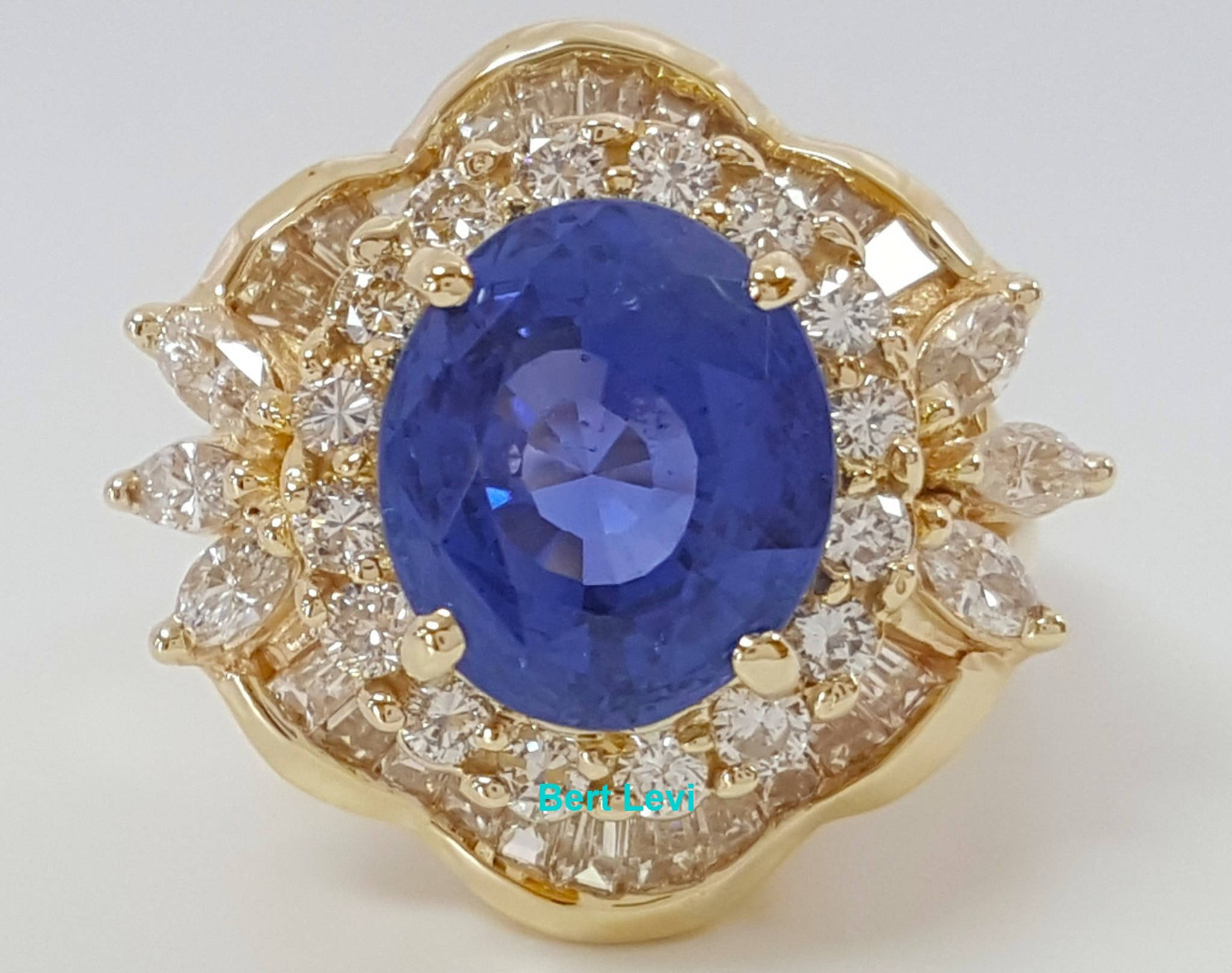 Vintage Ceylon No Heat Sapphire Diamond Ballerina Ring 9 ct 14k Gold Retail $40K