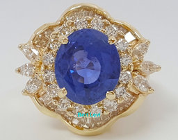 Vintage Ceylon No Heat Sapphire Diamond Ballerina Ring 9 ct 14k Gold Retail $40K