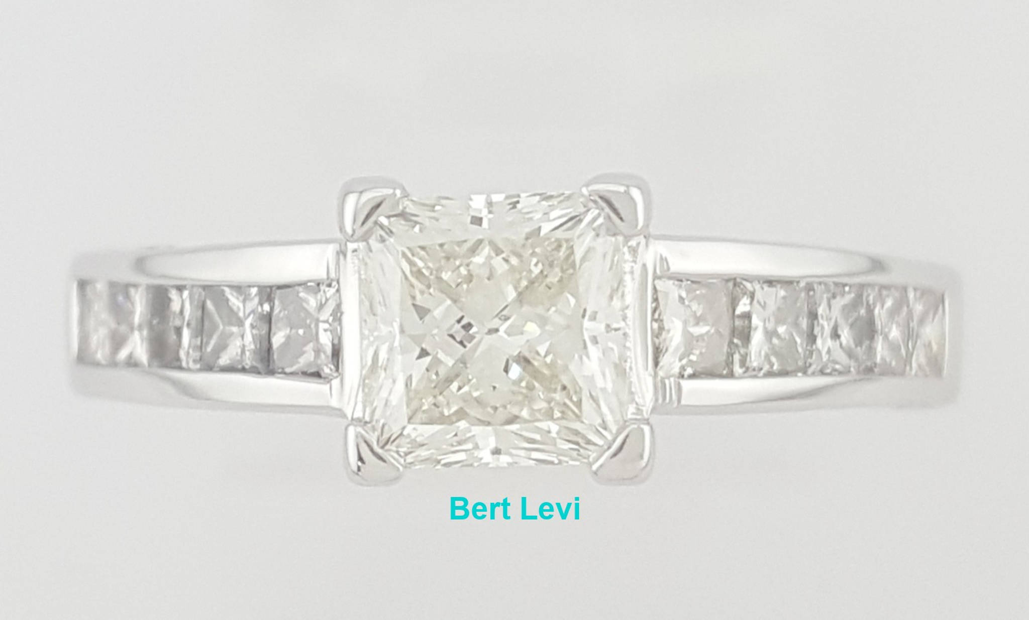 Princess Diamond Channel Set Engagement Ring 1.84 ct 18k White Gold Retail $6.5K