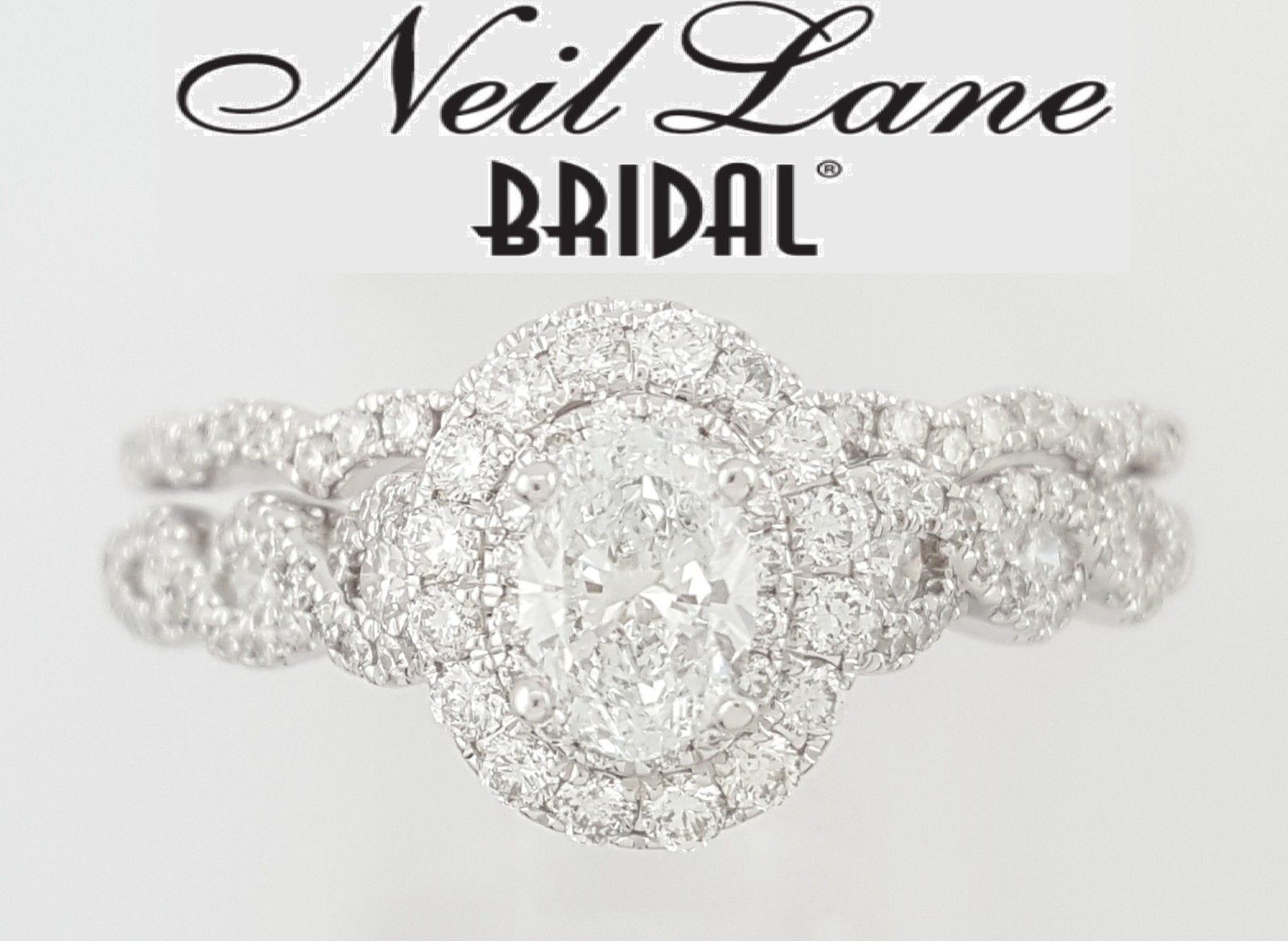 Neil Lane Oval Diamond Double Halo Engagement Ring & Band Set 1.38 ct Rtl $5.7K