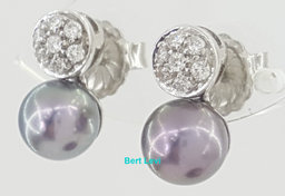 Tahitian Pearls Diamond Earrings 0.21 ct Diamonds 7mm Wide 18K White Gold