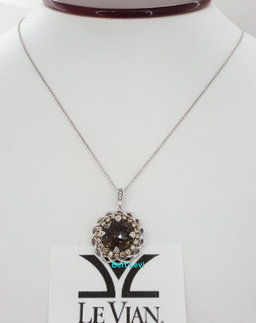 LeVian Smoky Quartz & Chocolate Diamond Pendant / Necklace 18" 14K Gold 4.77 ct