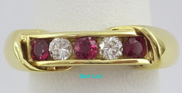0.50 ct 18K Yellow Gold Red Ruby & Round Cut Diamond Wedding / Fashion Ring