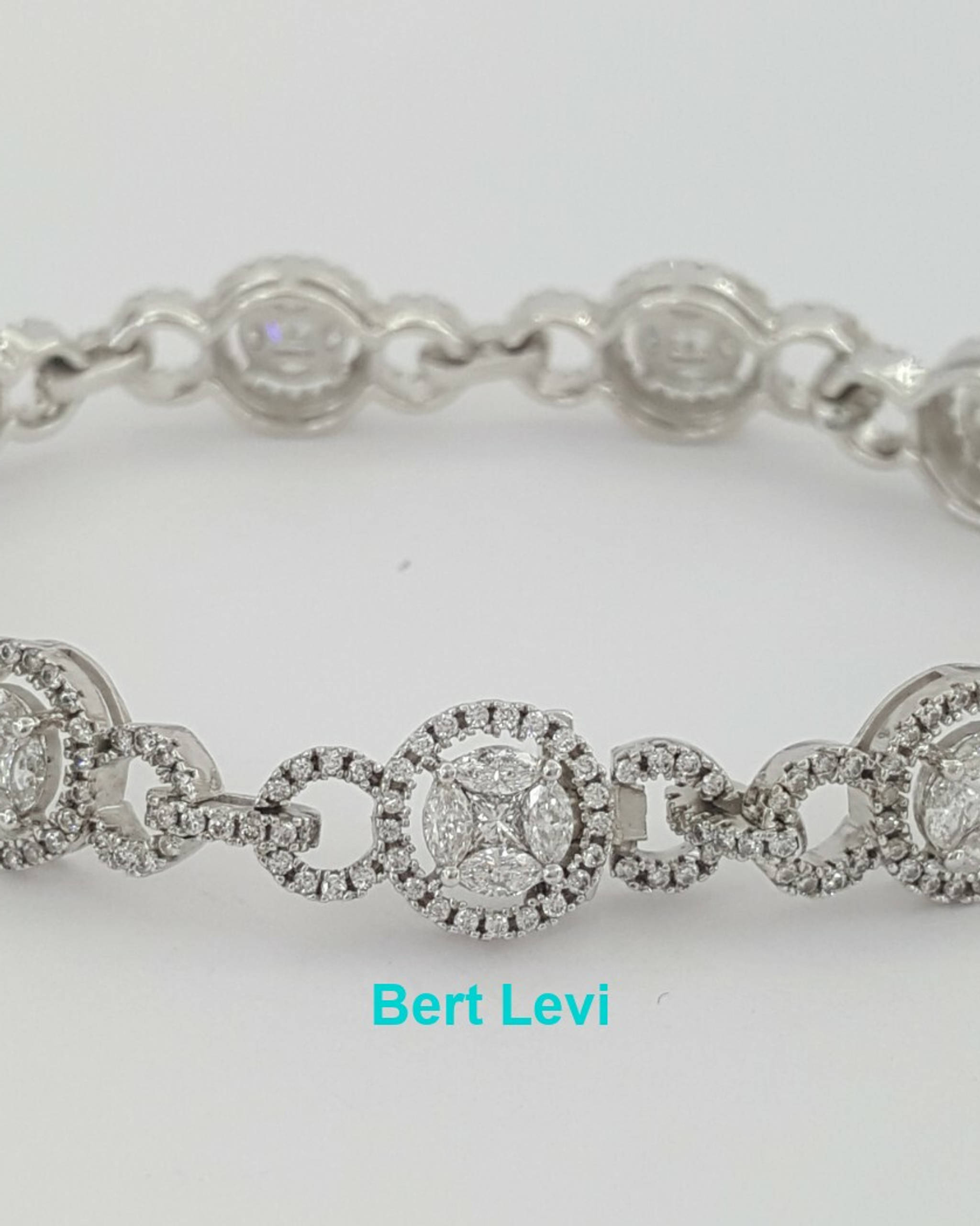 Round Marquise & Princess Cluster Diamond Tennis Bracelet 4 ct 14K Gold 16.8g 7"