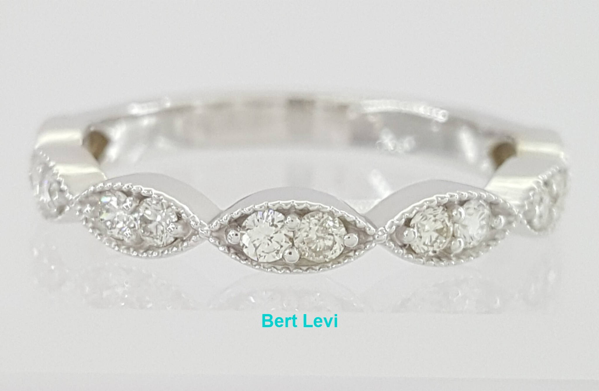 14k White Gold Half Circle Round Diamond Marquise Style Wedding Band 0.35 ct