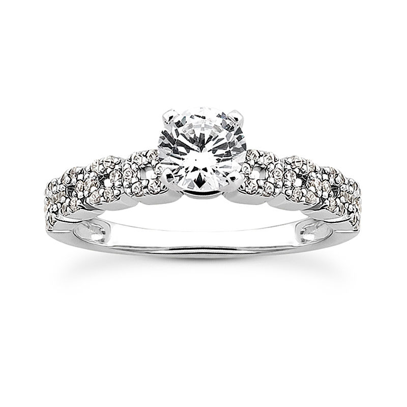 Ladies 14KT White Gold Platinum Round Diamond Tailored Engagement Set ENS3027-A