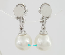 Diamond & Akoya Pearl Swirl Drop Screw Clip-On Earrings 0.5 ct 14k W Gold
