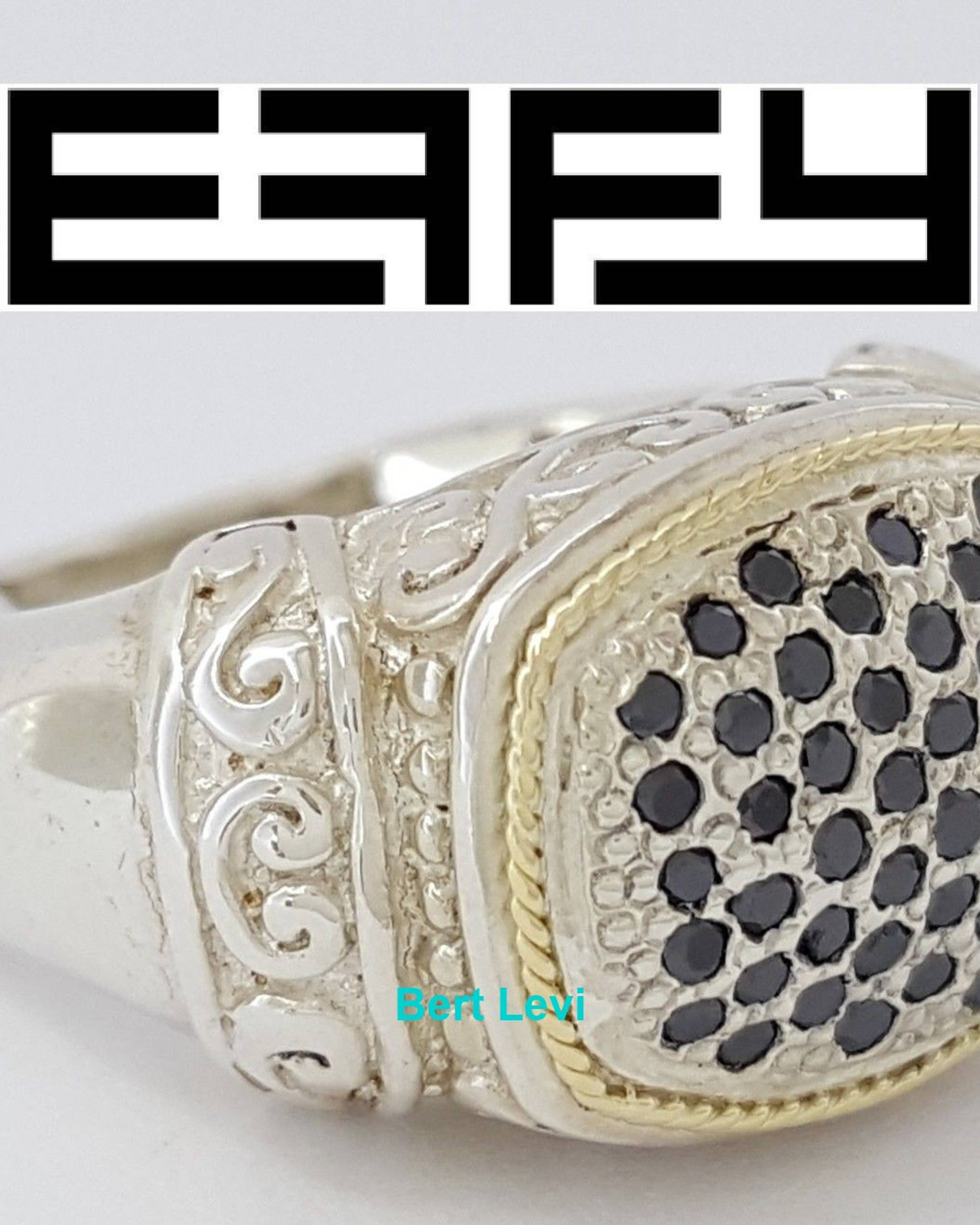 EFFY 925 Sterling Silver & 18k Gold 0.5 ct Round Cut Black Diamond Fashion Ring