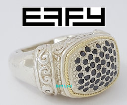 EFFY 925 Sterling Silver & 18k Gold 0.5 ct Round Cut Black Diamond Fashion Ring