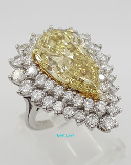 Vintage Pear Fancy Yellow 10 ct Diamond Ring Pendant Platinum GIA