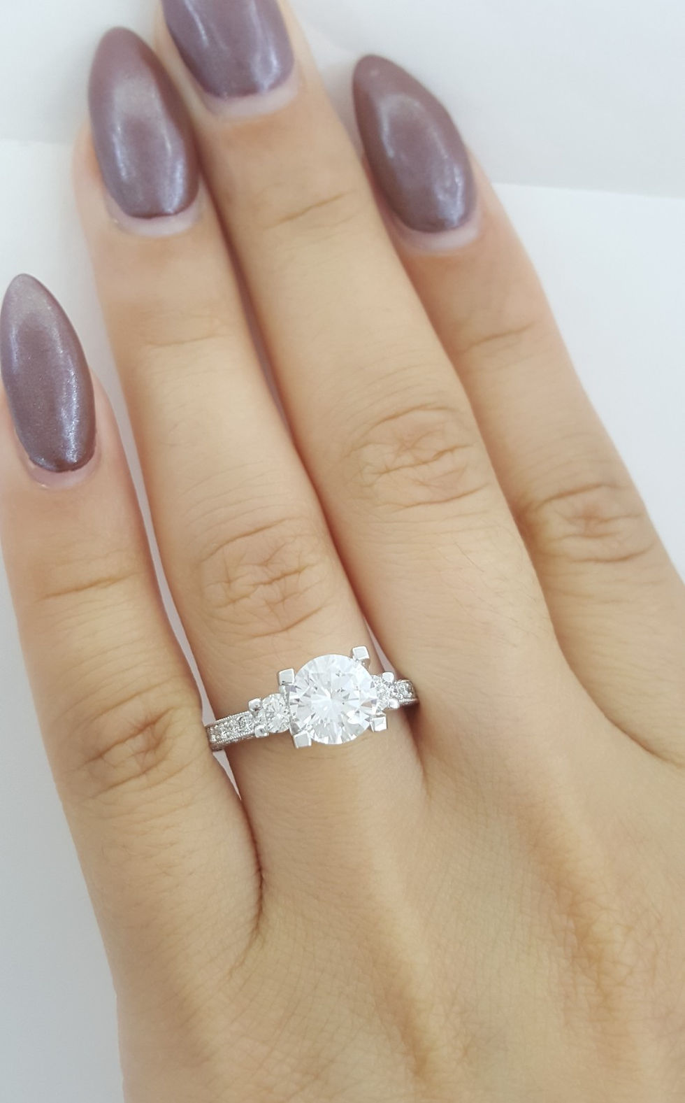 Thumbnail: Tacori Crescent 18k W Gold Semi-Mount Round Three Stone 0.48 ct Engagement Ring