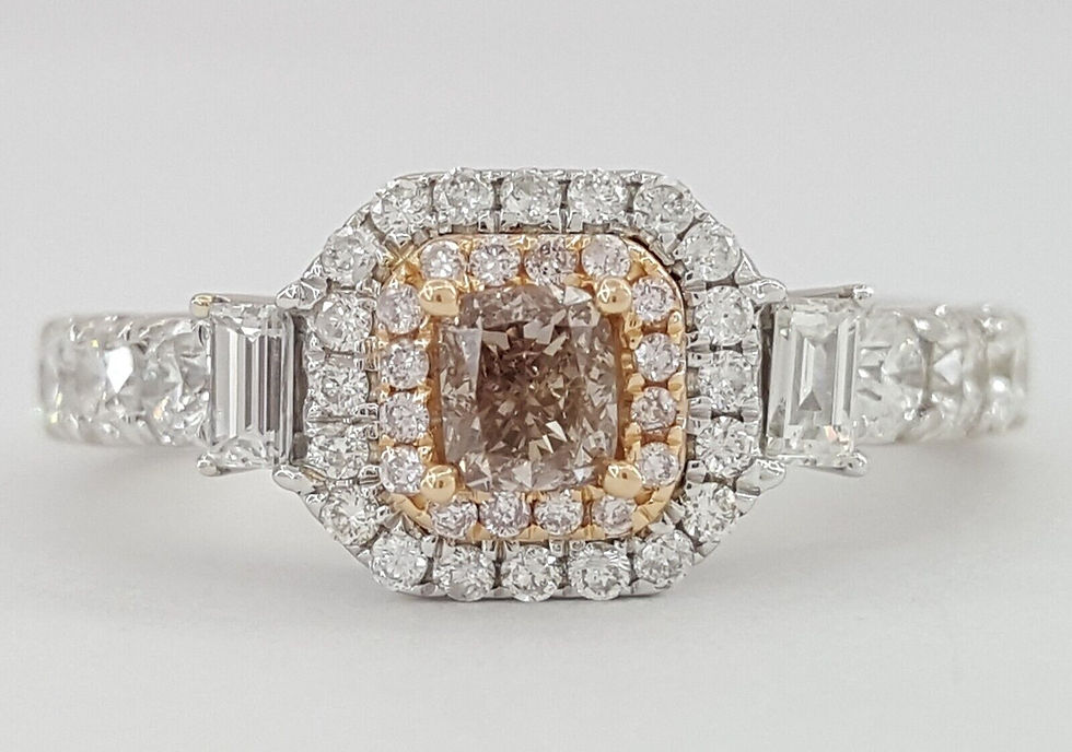 Natural Brown-Pink Cushion Cut Diamond Double Halo 18k Engagement Ring 1.21 ctw