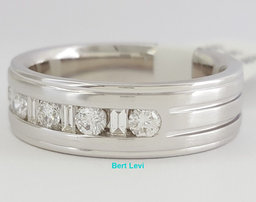 Round & Baguette Cut Diamond 0.75 ct 14K White Gold Wedding Band Ring 7 mm 9.8g