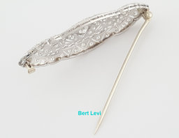 Antique Art Deco Old European Diamond Pin Brooch 2 ct Platinum & 14K 2.1"