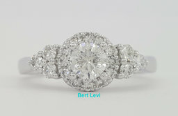 Round Brilliant Cut Diamond 3-Stone Halo Engagement Ring 0.87 ct 14K White Gold