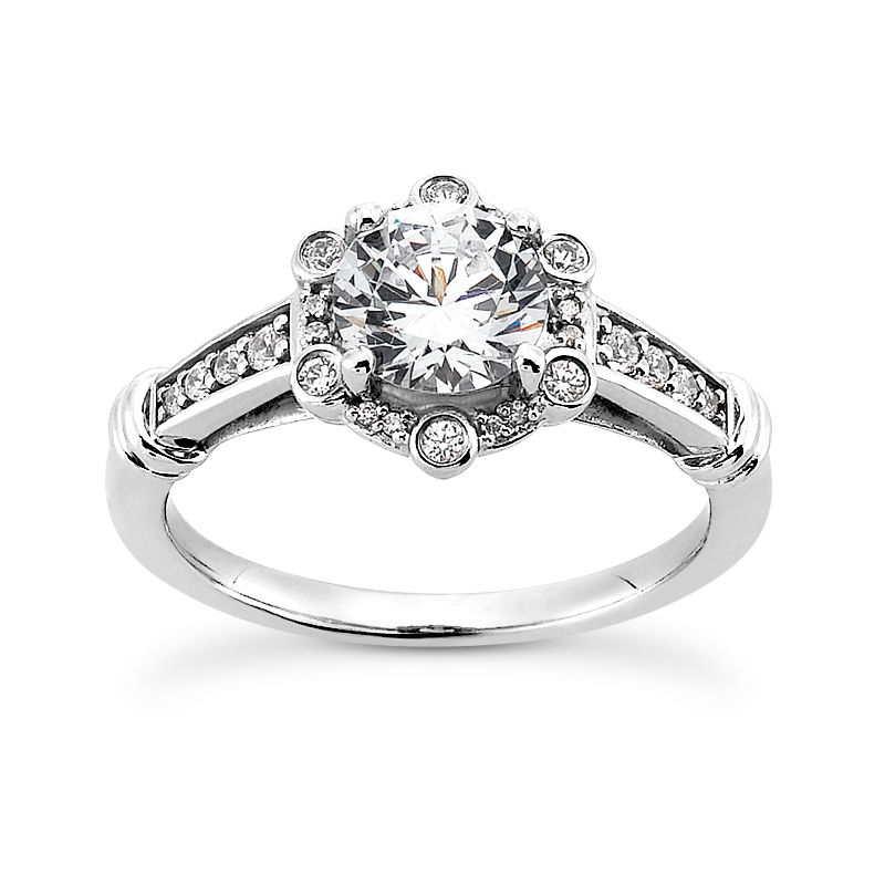 Ladies 14KT White Gold Platinum Round Diamond Halo Engagement Ring ENR9307-1